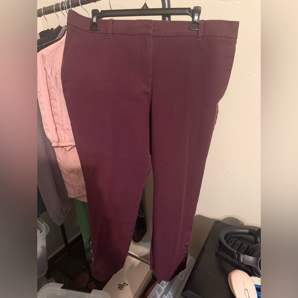 Ann Taylor Burgundy Crop Pants with Button Detail
